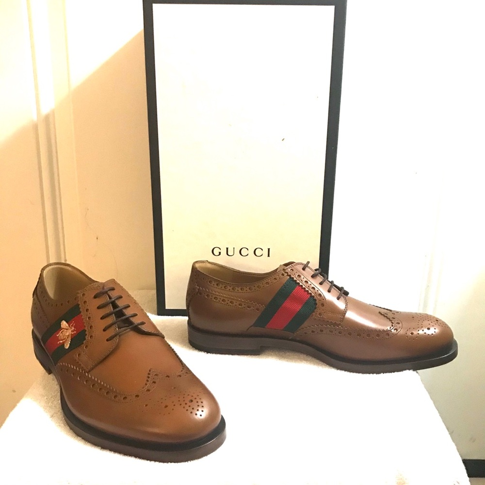 GUCCI Brogue Oxford Shoes New Ace Bee Leather